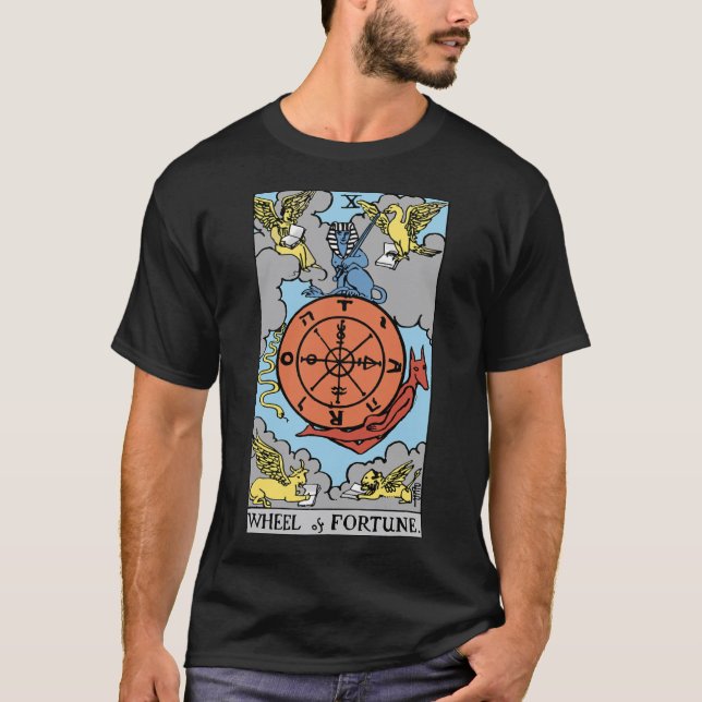 Wheel of Fortune Tarot Card Rider Waite T-Shirt.pn T-Shirt (Front)
