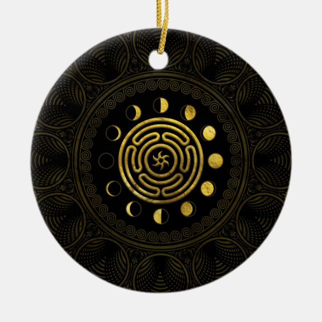 Wheel of Hecate and Moons Ceramic Tree Decoration (Front)