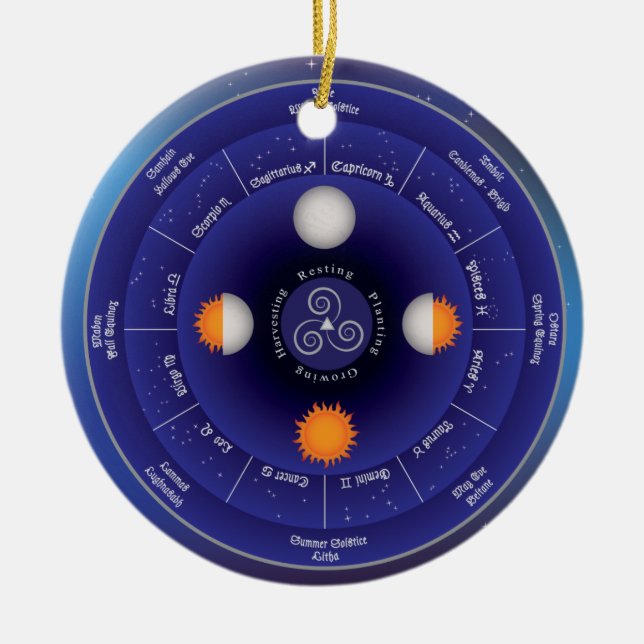 Wheel of the Year Ceramic Tree Decoration (Front)