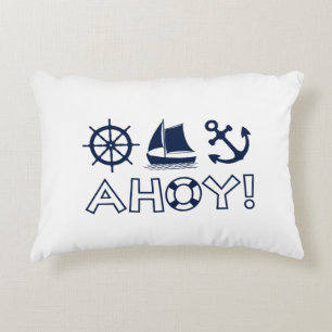 Wheel Sailboat Anchor Ahoy! Dark Blue Decorative Cushion