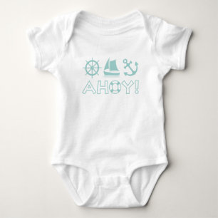 Wheel Sailboat Anchor Ahoy! Light Teal Baby Bodysuit