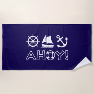 Wheel Sailboat Anchor Ahoy! White Beach Towel