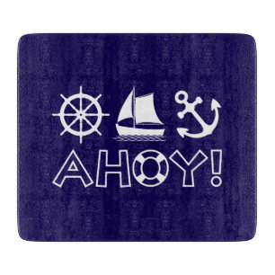 Wheel Sailboat Anchor Ahoy! White Cutting Board