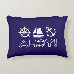 Wheel Sailboat Anchor Ahoy! White Decorative Cushion