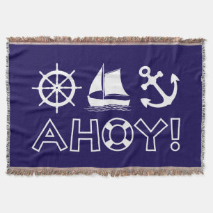 Wheel Sailboat Anchor Ahoy! White Throw Blanket