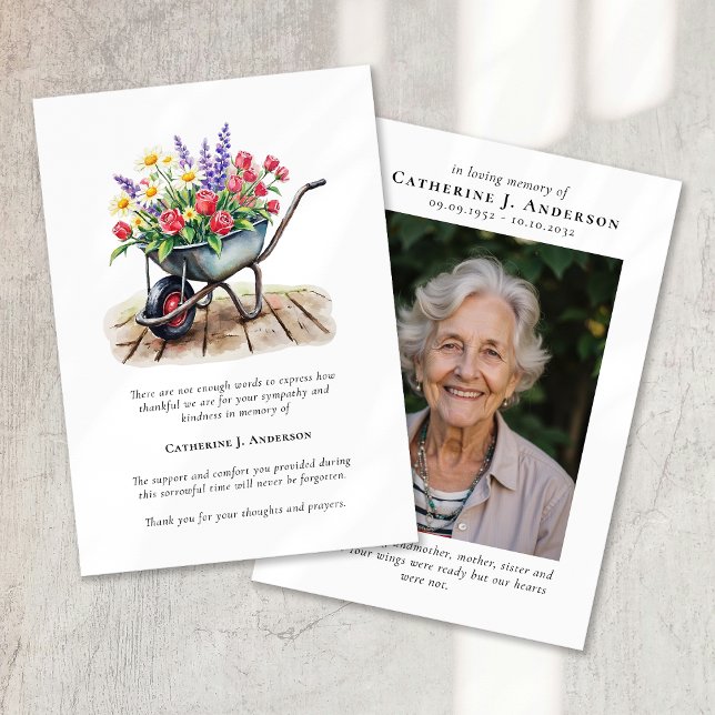 Wheelbarrow Flowers Photo Funeral Memorial Thank You Card (Creator Uploaded)