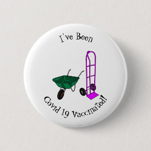 Wheelbarrow & hand trolley cartoon illustration 6 cm round badge