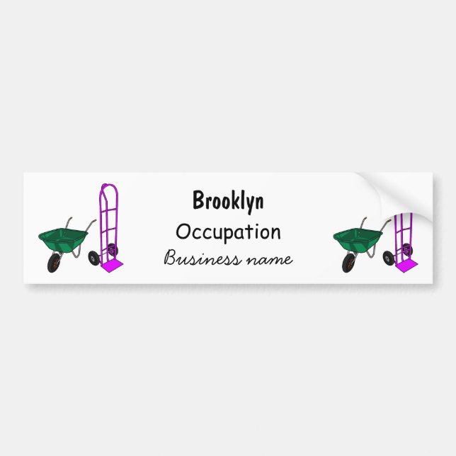 Wheelbarrow & hand trolley cartoon illustration bumper sticker (Front)