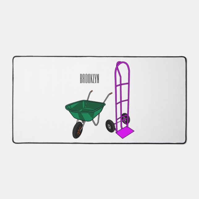 Wheelbarrow & hand trolley cartoon illustration desk mat (Front)