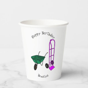 Wheelbarrow & hand trolley cartoon illustration paper cups
