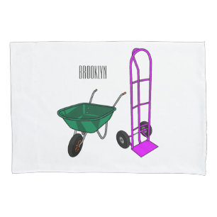 Wheelbarrow & hand trolley cartoon illustration pillowcase