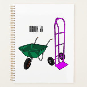 Wheelbarrow & hand trolley cartoon illustration planner
