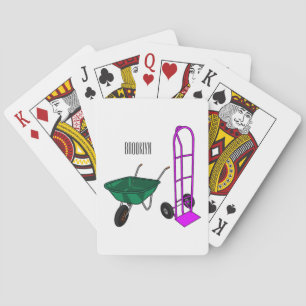 Wheelbarrow & hand trolley cartoon illustration playing cards