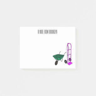 Wheelbarrow & hand trolley cartoon illustration post-it notes
