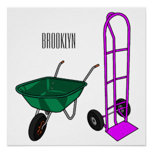 Wheelbarrow & hand trolley cartoon illustration poster