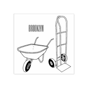Wheelbarrow & hand trolley cartoon illustration rubber stamp