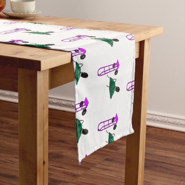 Wheelbarrow & hand trolley cartoon illustration short table runner (In Situ)