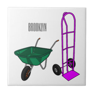 Wheelbarrow & hand trolley cartoon illustration tile