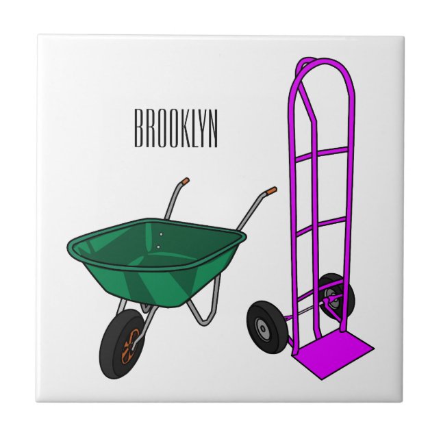 Wheelbarrow & hand trolley cartoon illustration tile (Front)