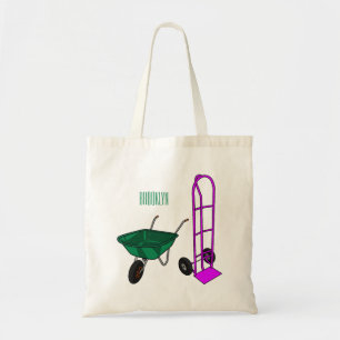 Wheelbarrow & hand trolley cartoon illustration tote bag