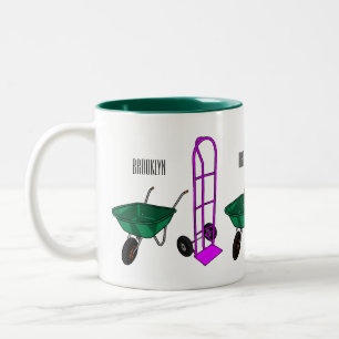 Wheelbarrow & hand trolley cartoon illustration Two-Tone coffee mug