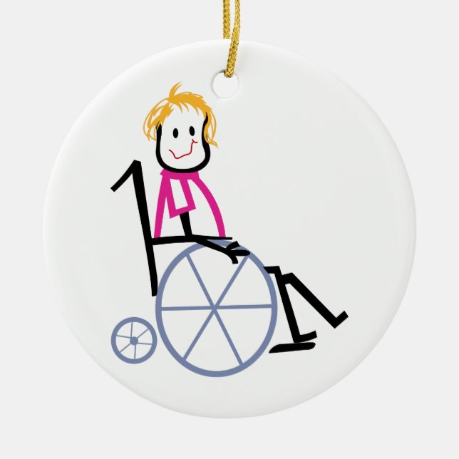Wheelchair Kid Ceramic Tree Decoration (Front)
