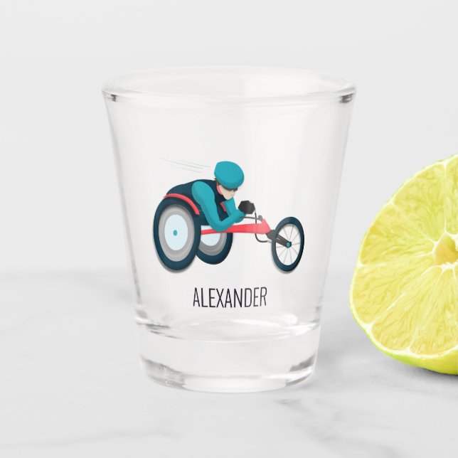 Wheelchair Racing Shot Glass (Front)