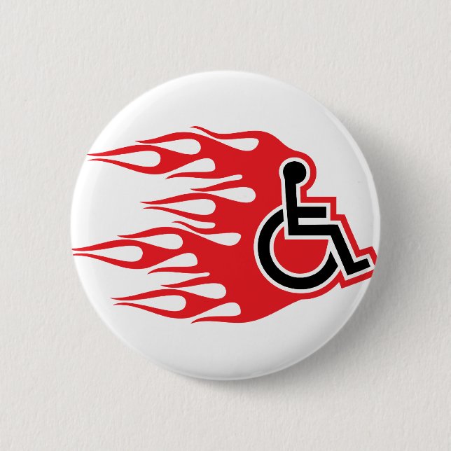Wheelchair rocket flames 6 cm round badge (Front)