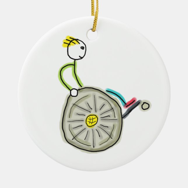 Wheelchair Stickman Ceramic Tree Decoration (Front)