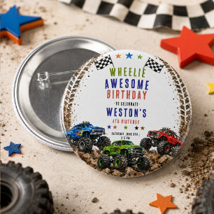 Wheelie Awesome Monster Truck 4Th Birthday boy 6 Cm Round Badge