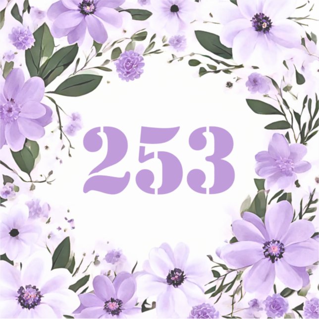 Wheelie Bin Door Number Purple And Lilac Flowers (Front)