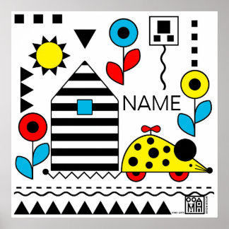 Wheelie Mouse and House Poster - personalise