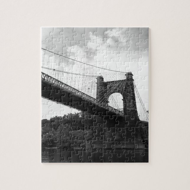 Wheeling Suspension Bridge B&W 2 Jigsaw Puzzle (Vertical)