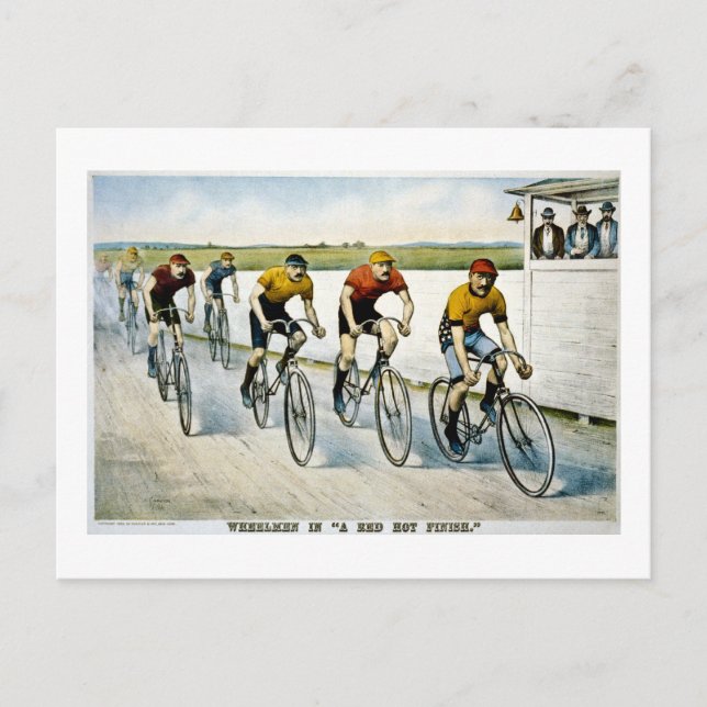 Wheelmen in a "Red Hot Finish." Postcard (Front)