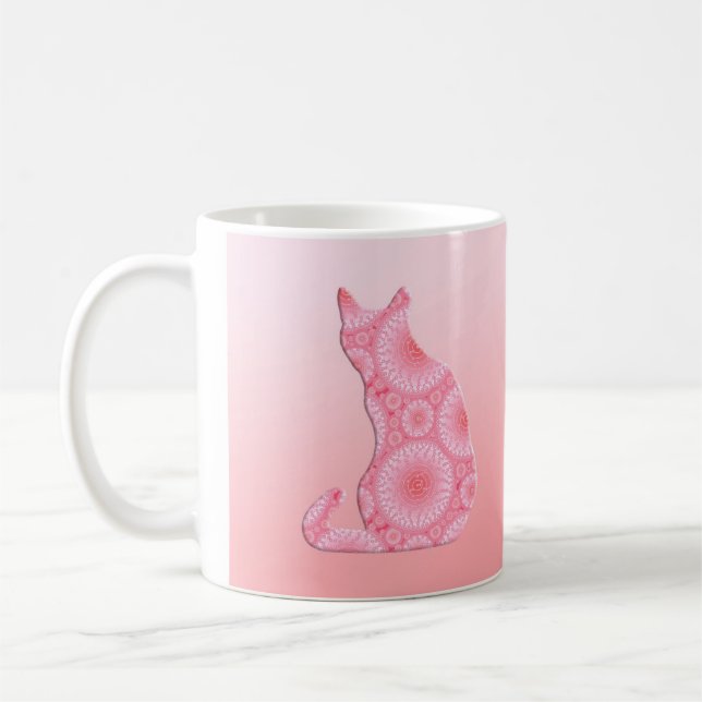 "Wheels of Light" Cat - coral pink Coffee Mug (Left)