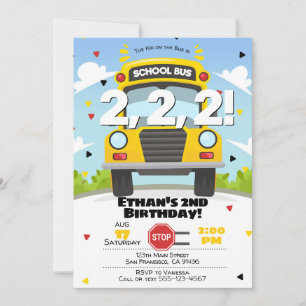 Wheels on the Bus Birthday Invitation
