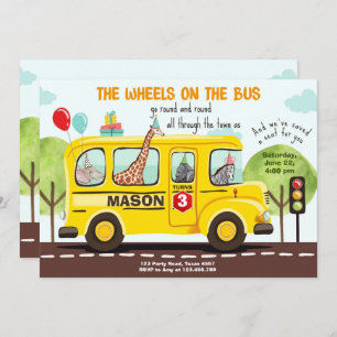 Wheels on the Bus Birthday Invite School Bus Party