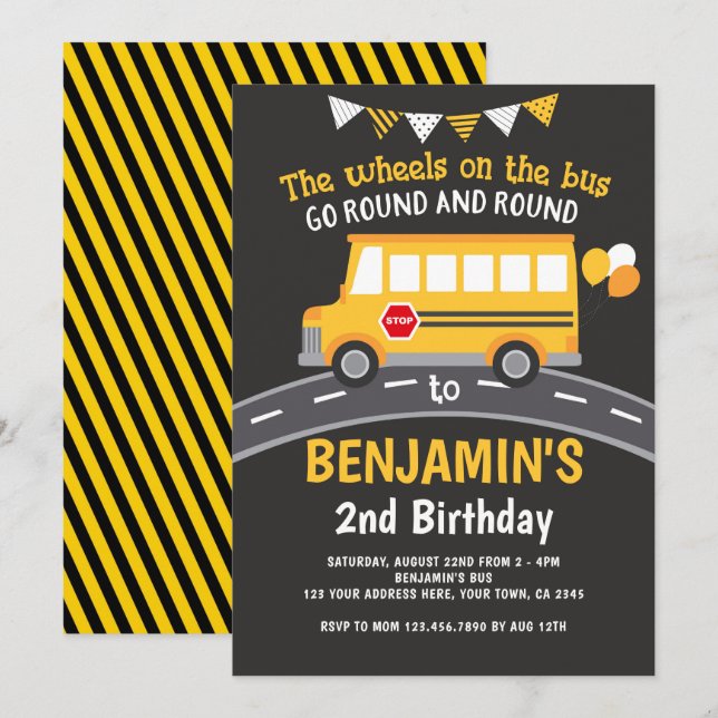 Wheels on the bus invitation (Front/Back)