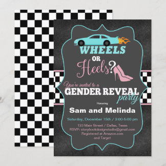 Wheels or Heels Gender Reveal Invitations