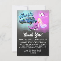 Wheels or Heels gender reveal Thank you Card.