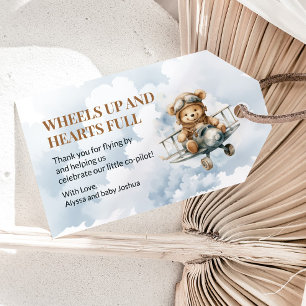 Wheels Up Teddy Bear Aeroplane Baby Shower Gift Tags
