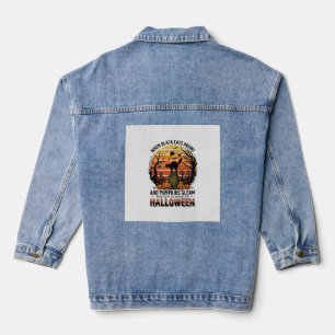 When Black Cats Prowl Halloween Cat Tombstone Pump Denim Jacket