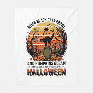 When Black Cats Prowl Halloween Cat Tombstone Pump Fleece Blanket