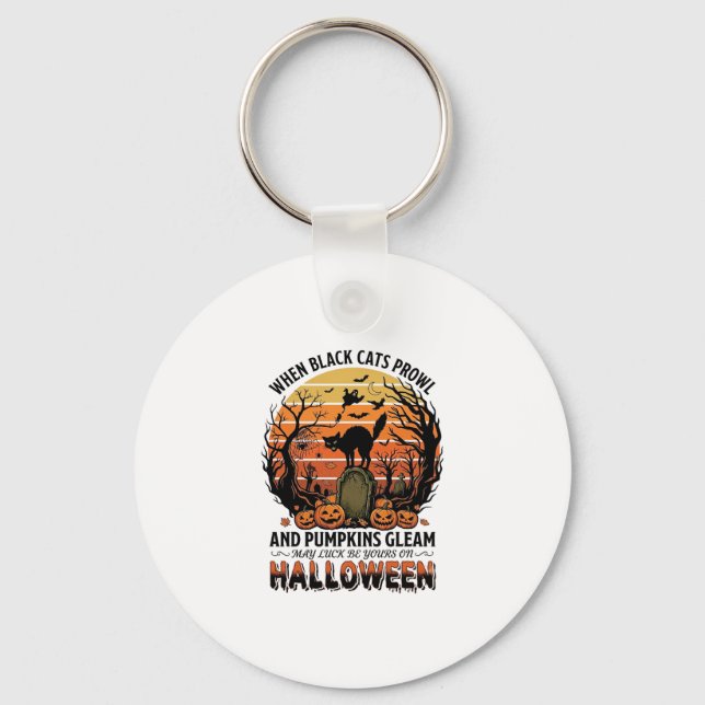 When Black Cats Prowl Halloween Cat Tombstone Pump Key Ring (Front)