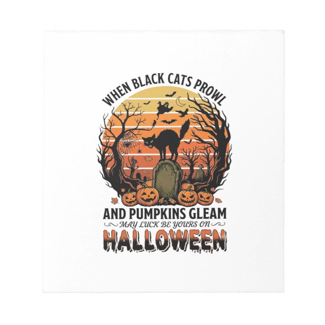 When Black Cats Prowl Halloween Cat Tombstone Pump Notepad (Front)