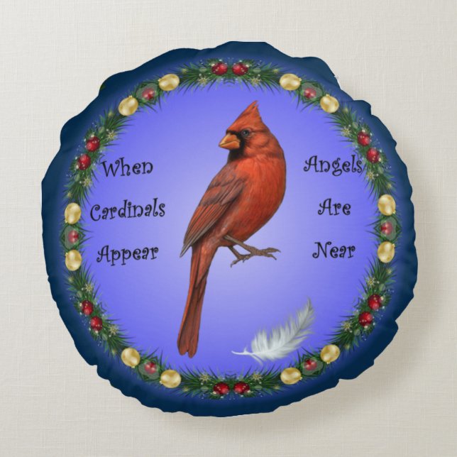 When Cardinals Appear,  Angels Are Near, Christmas Round Cushion (Back)