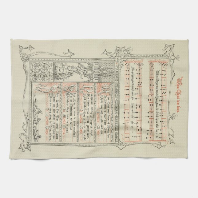 When Christ Was Born of Mary Free Medival Carol Tea Towel (Horizontal)