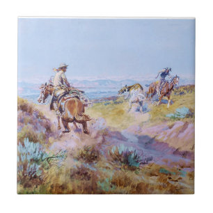 “When Cows Were Wild” by Charles M Russell Tile