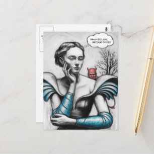 When Did Evil Become Good Woman Thinking Devil  Postcard