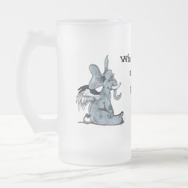 When Elephants Fly! ~frosted Stien Frosted Glass Beer Mug (Left)
